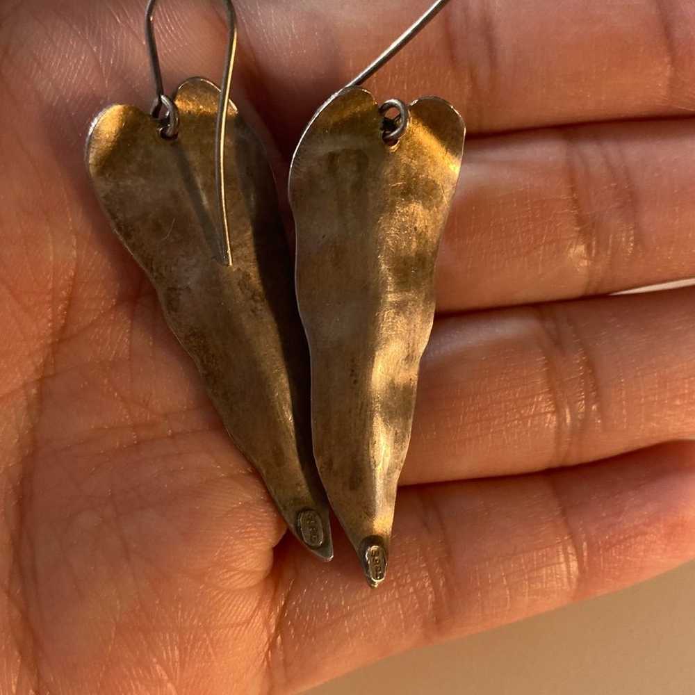 Vintage Sterling Silver Leaf Earrings - image 2