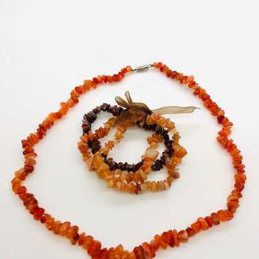 Vintage Natural Orange Stone Necklace & Bracelet … - image 1