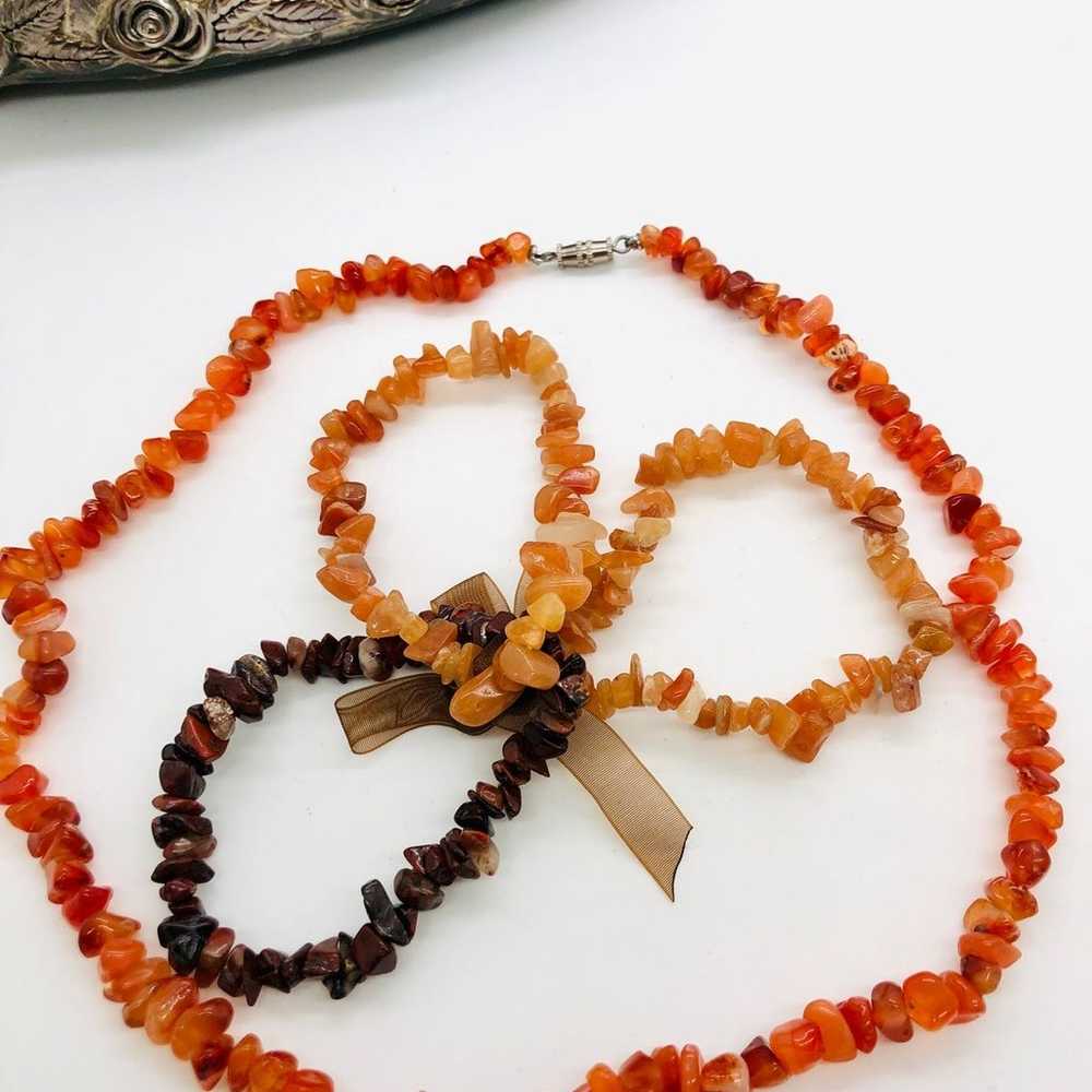 Vintage Natural Orange Stone Necklace & Bracelet … - image 2