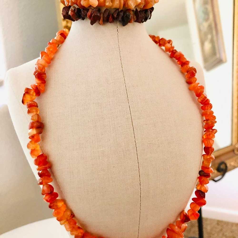 Vintage Natural Orange Stone Necklace & Bracelet … - image 6