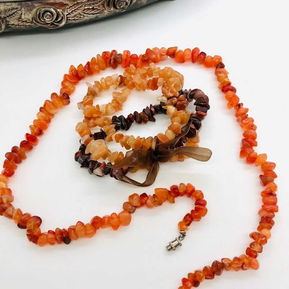 Vintage Natural Orange Stone Necklace & Bracelet … - image 8