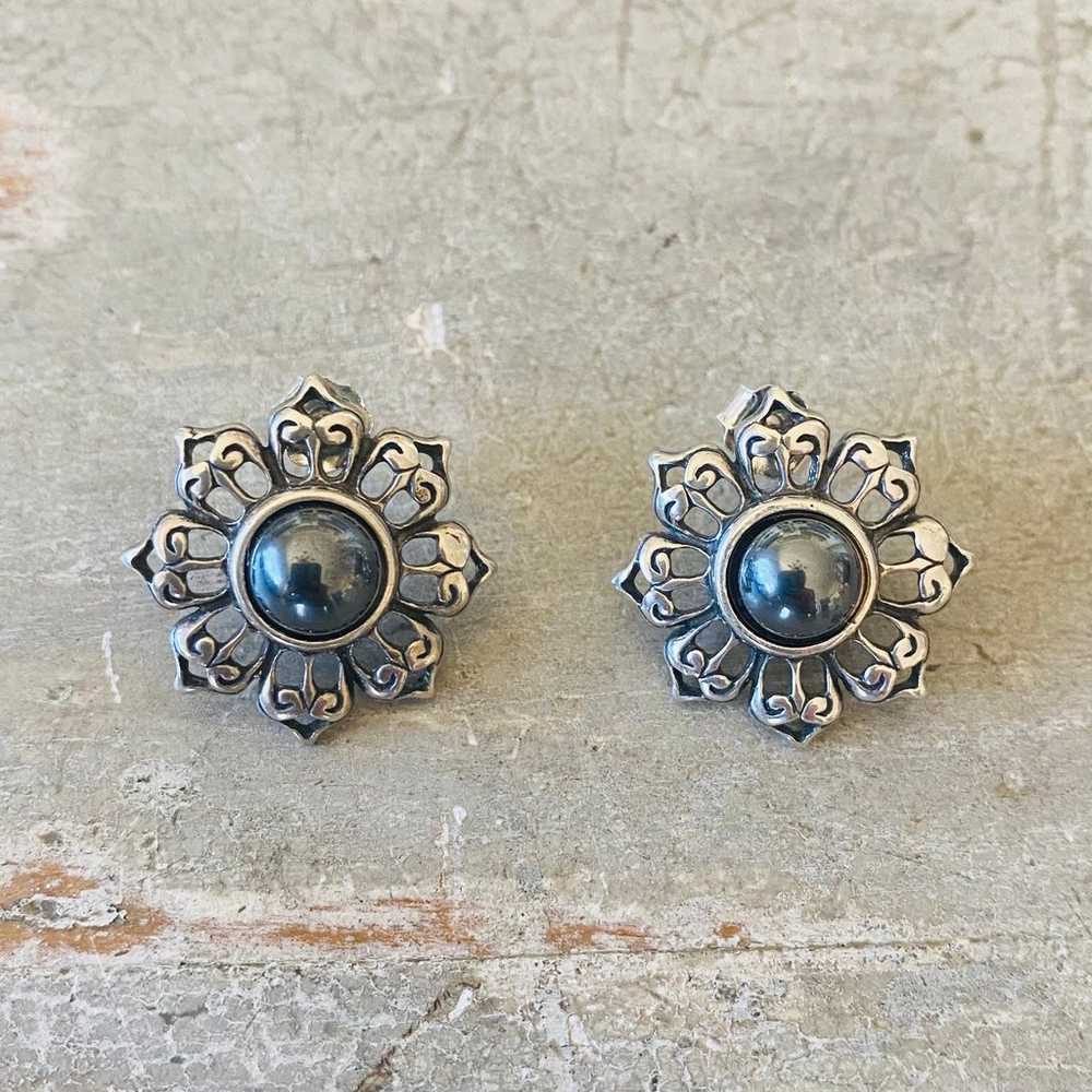 Artisan Vintage Sterling Silver & Hematite Floral… - image 2