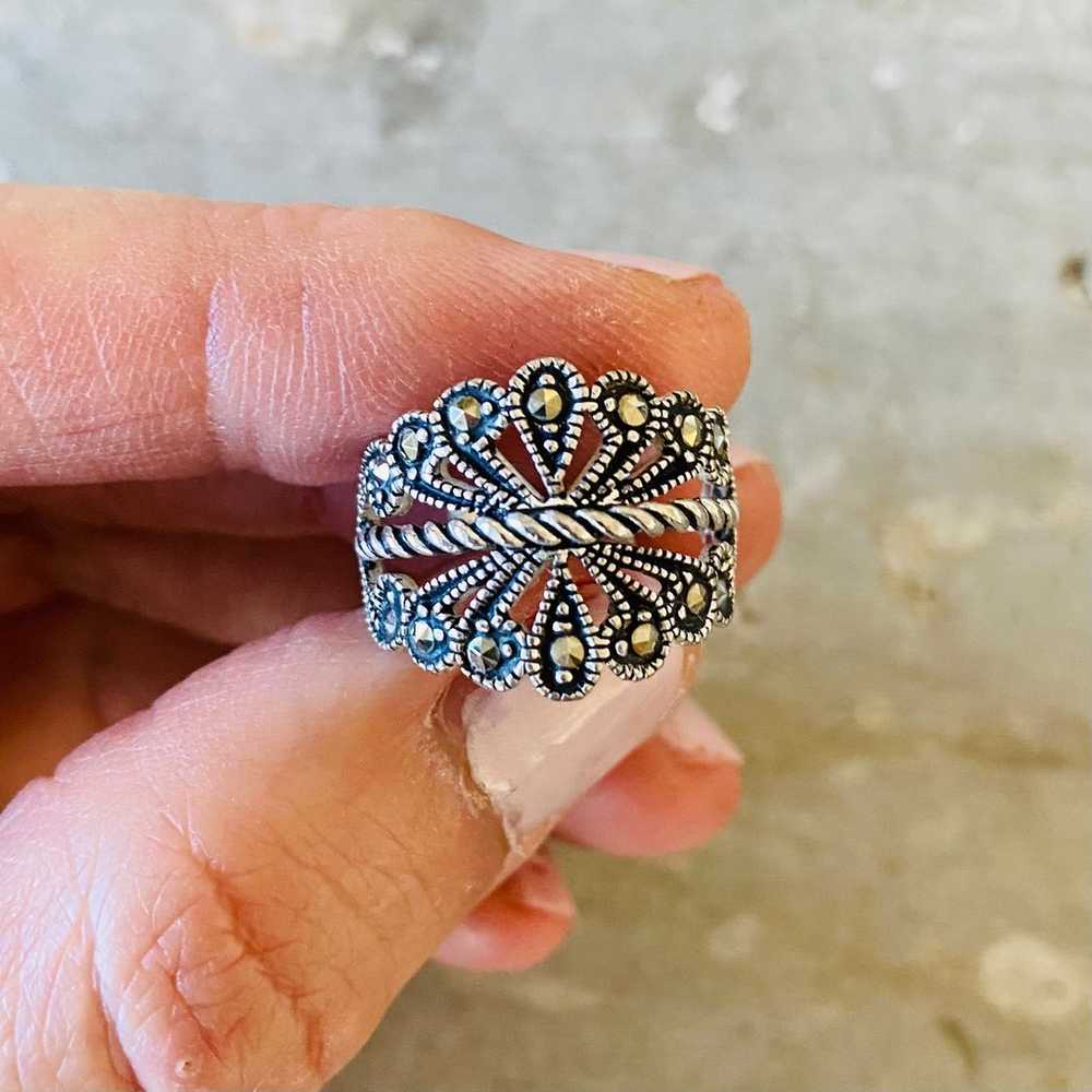 Artisan Vintage Sterling Silver Marcasite Ring - image 1