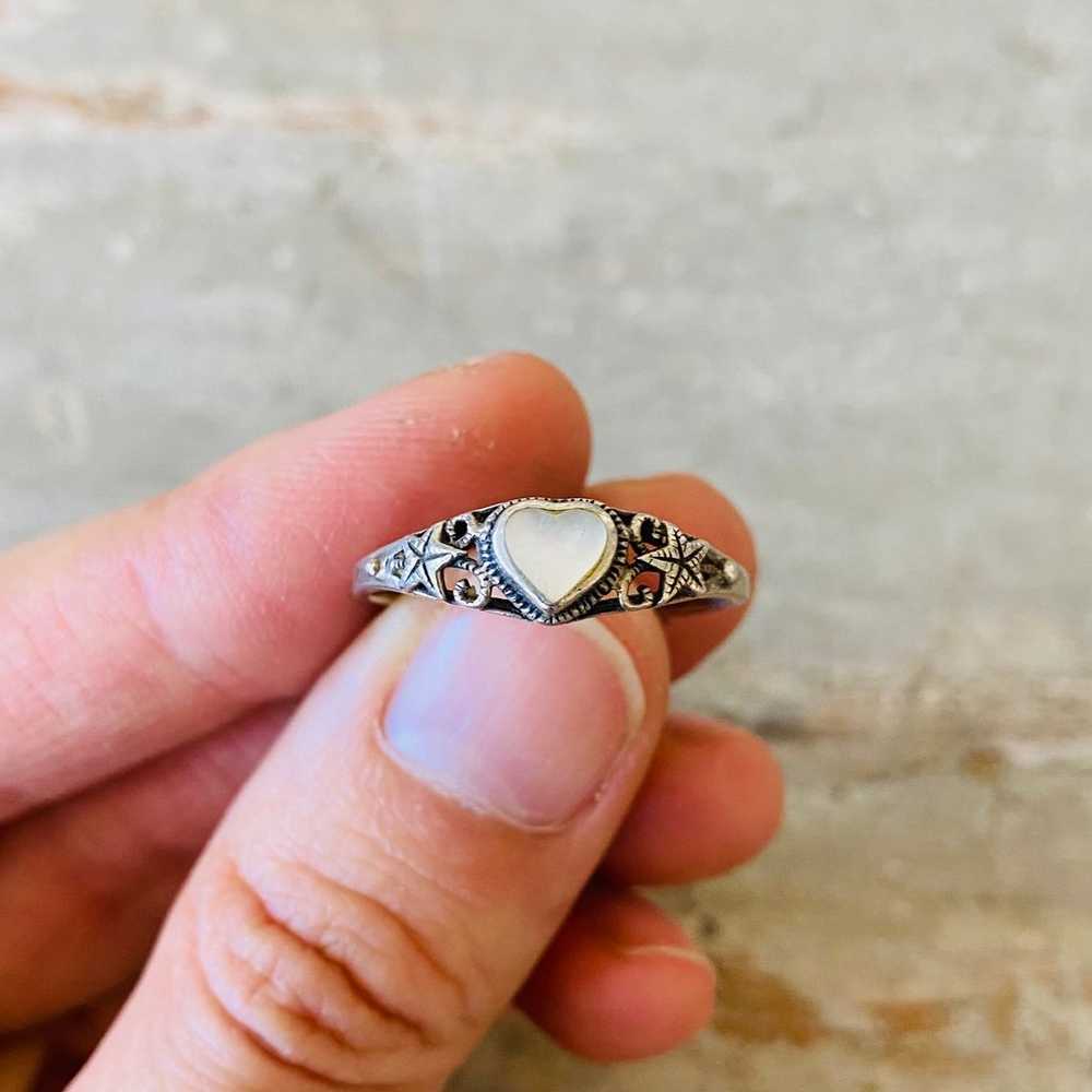 Artisan Sterling Silver & Shell Heart Stars Ring - image 1