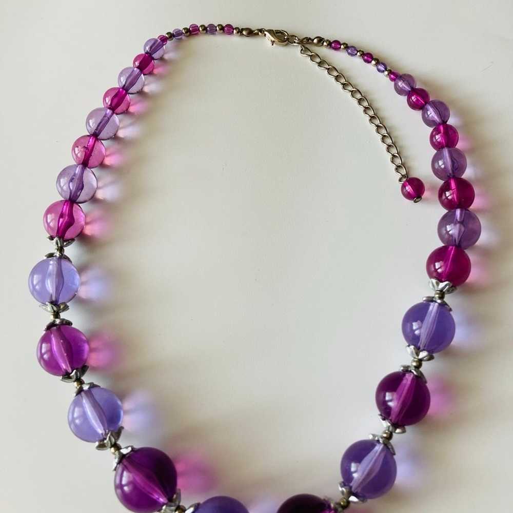 Vintage purple lucite beaded Necklace - image 1