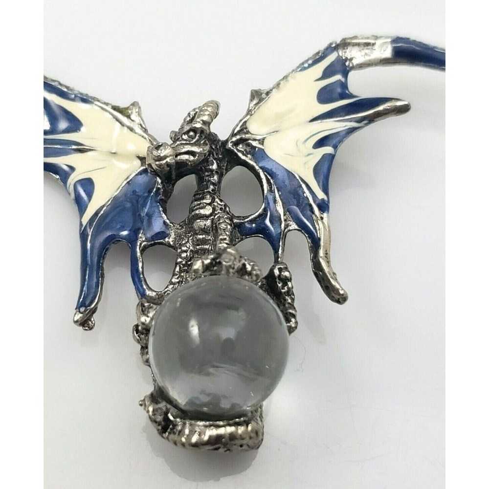 Dragon Clear Crystal Ball Pendant Pewter Tone Blu… - image 4