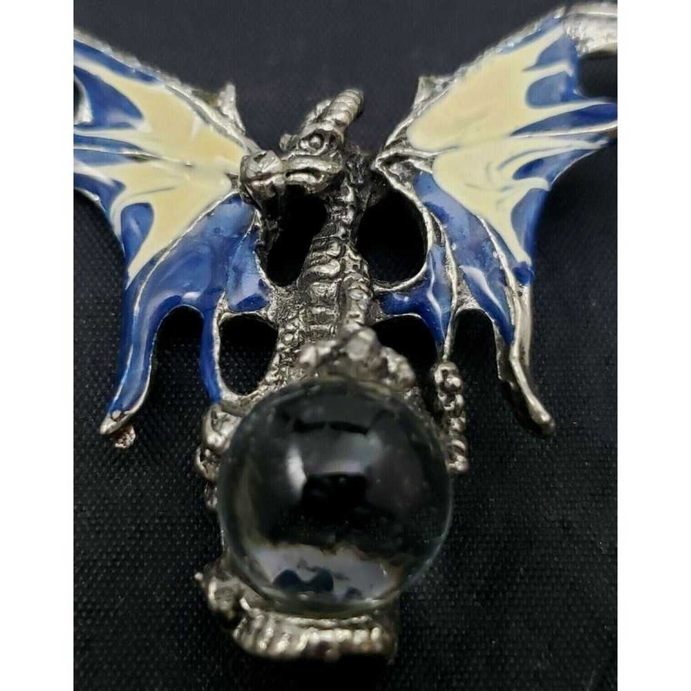 Dragon Clear Crystal Ball Pendant Pewter Tone Blu… - image 5