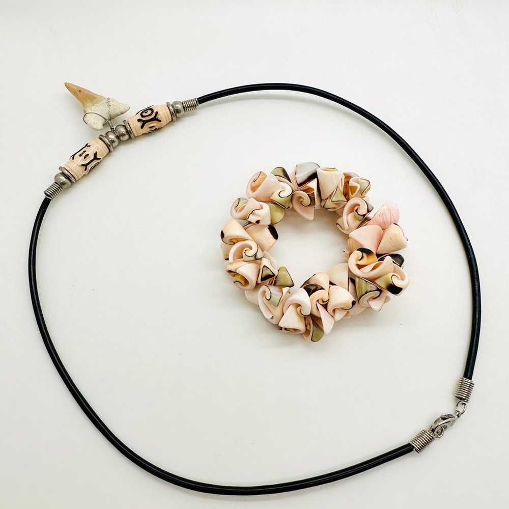 Shark Tooth Necklace & Shell Stretch Bracelet - image 4