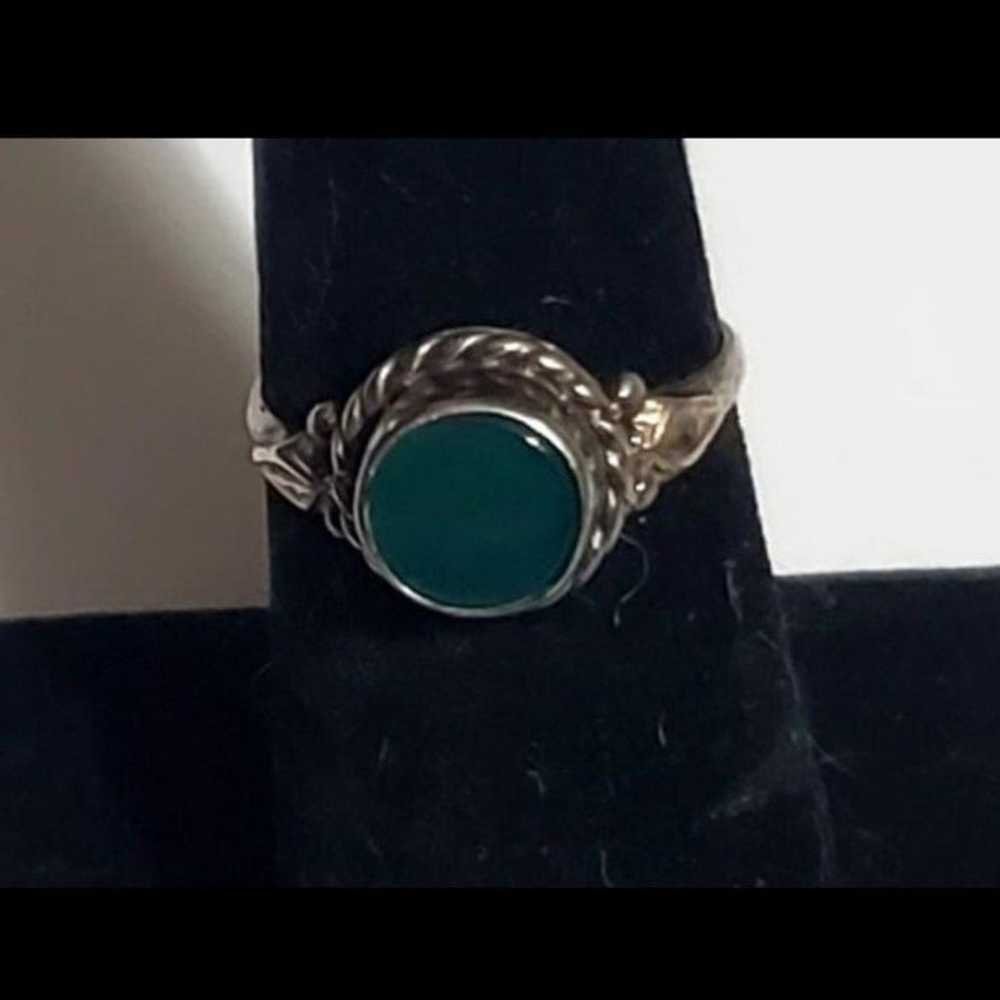 Dark Green Jade Sterling Silver Ring - image 1