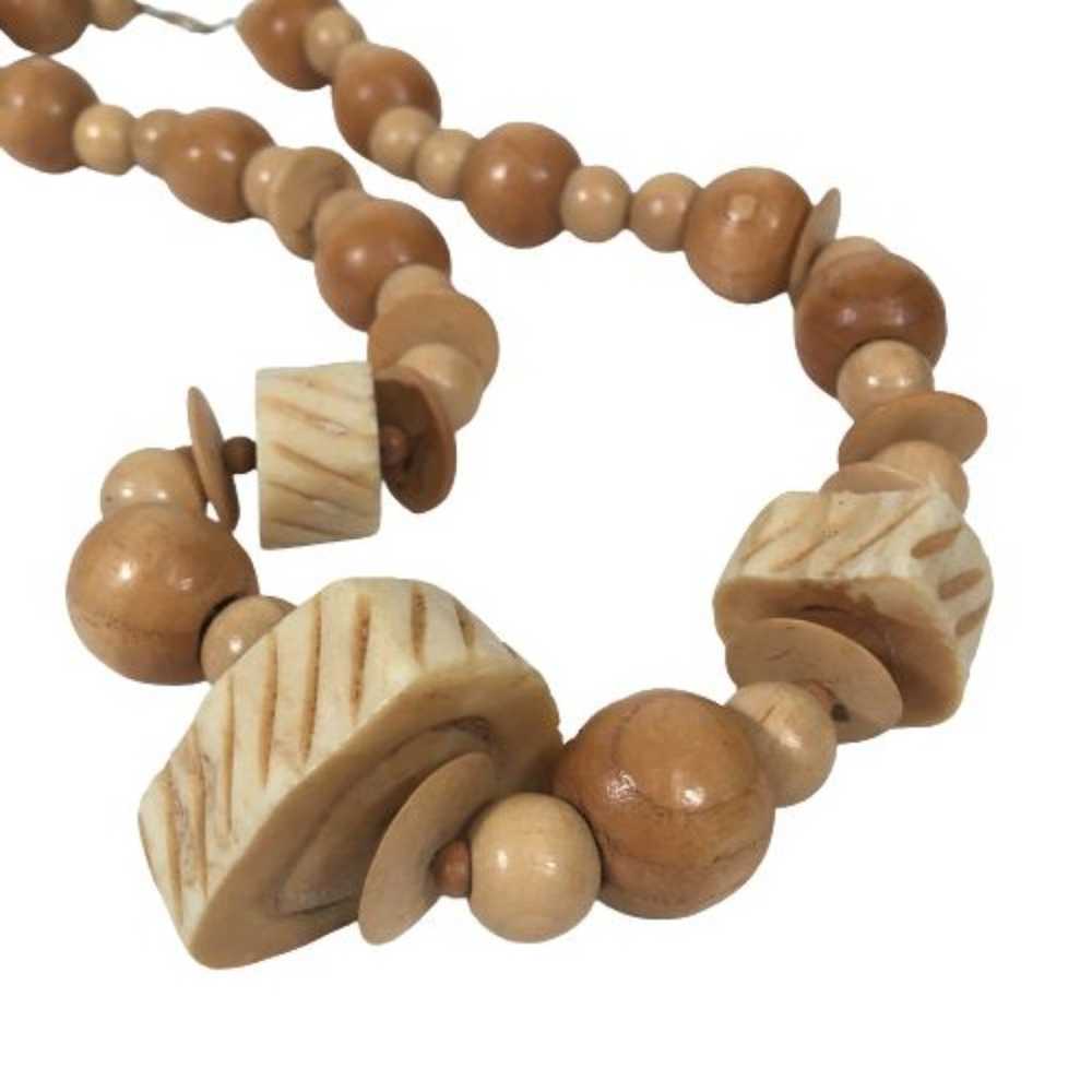 Coconut Shell Wood Bead Bone Necklace 26" Handmad… - image 1