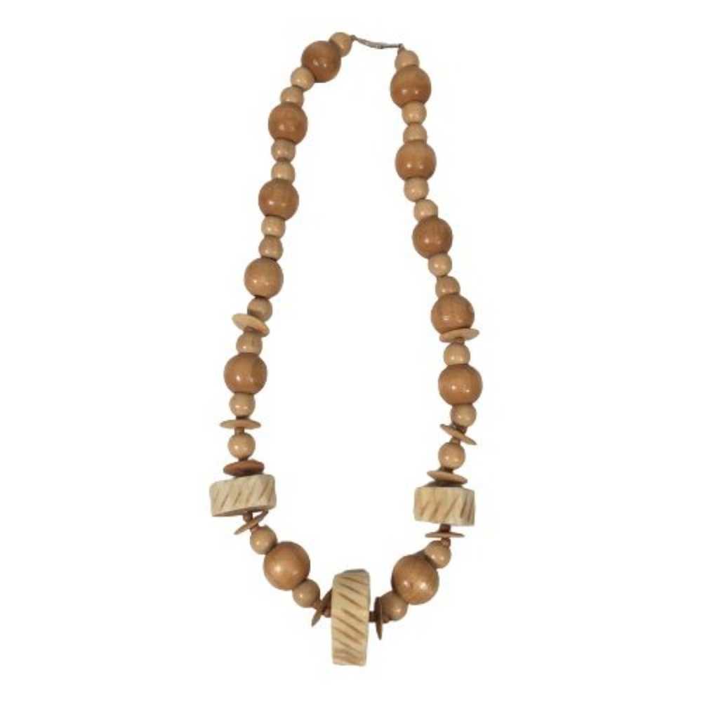 Coconut Shell Wood Bead Bone Necklace 26" Handmad… - image 2