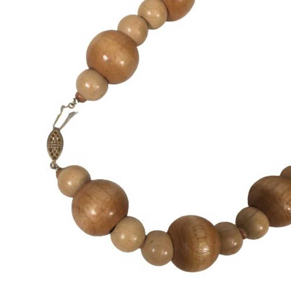 Coconut Shell Wood Bead Bone Necklace 26" Handmad… - image 3