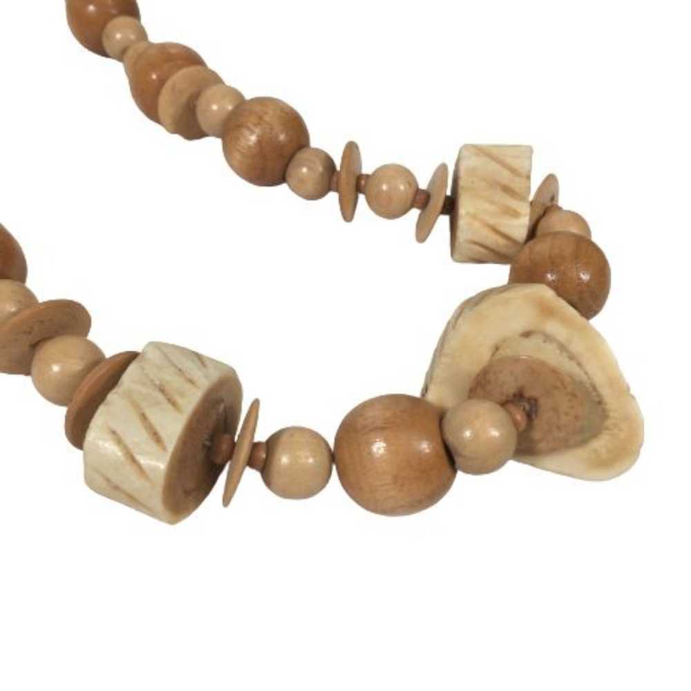 Coconut Shell Wood Bead Bone Necklace 26" Handmad… - image 5