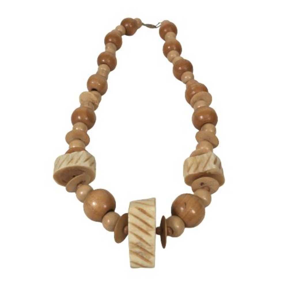 Coconut Shell Wood Bead Bone Necklace 26" Handmad… - image 6