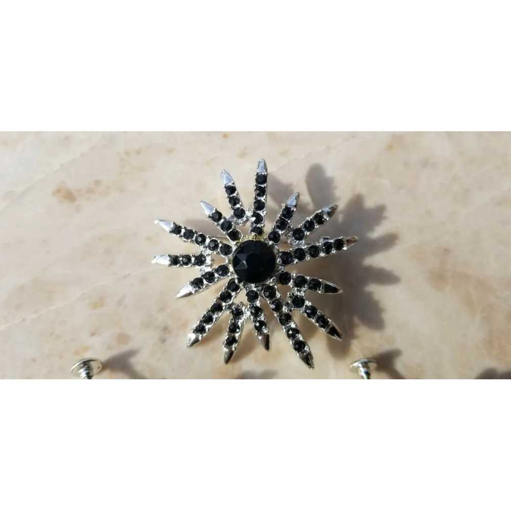 Silver tone Brooch Earrings Star Flower Black Rhi… - image 2