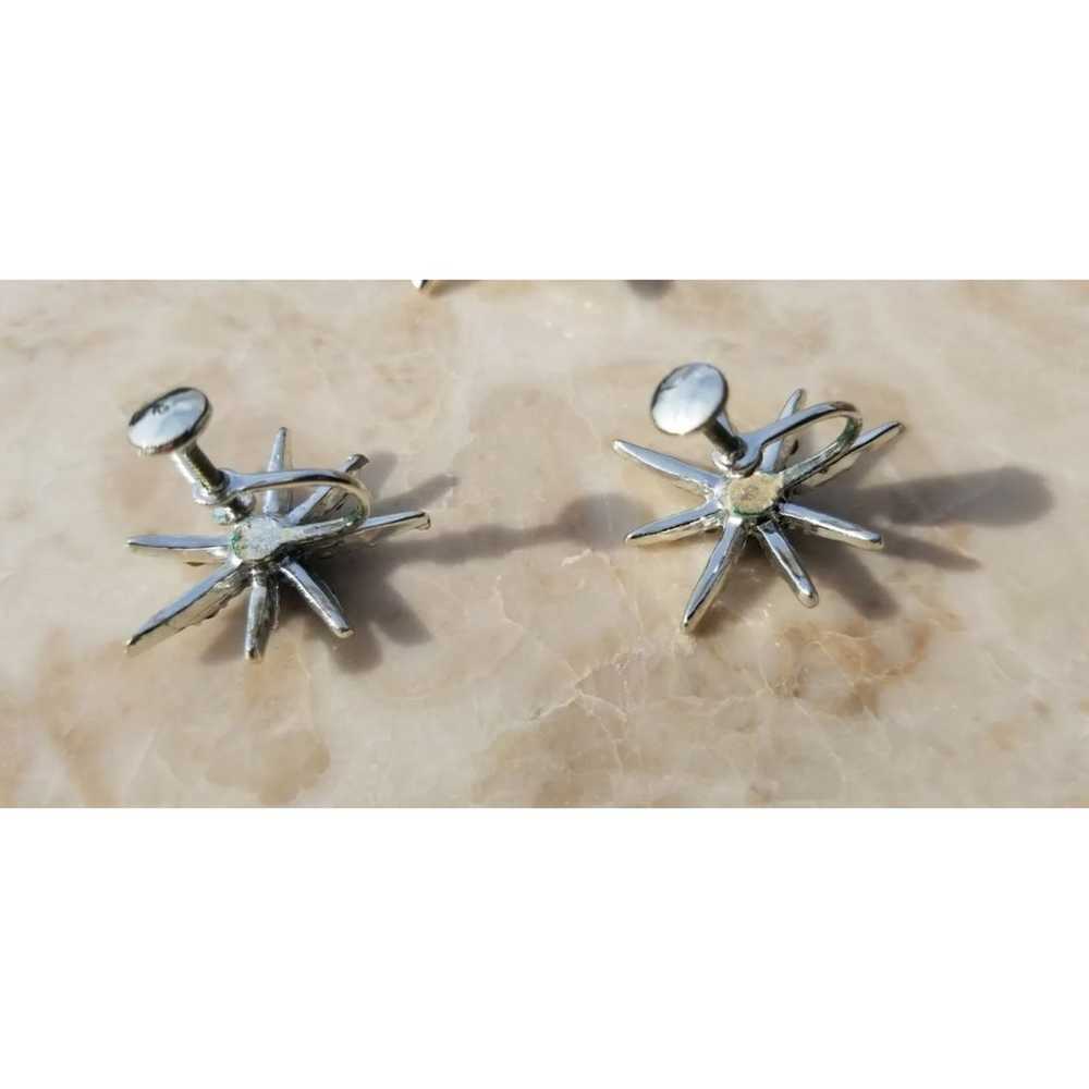 Silver tone Brooch Earrings Star Flower Black Rhi… - image 4