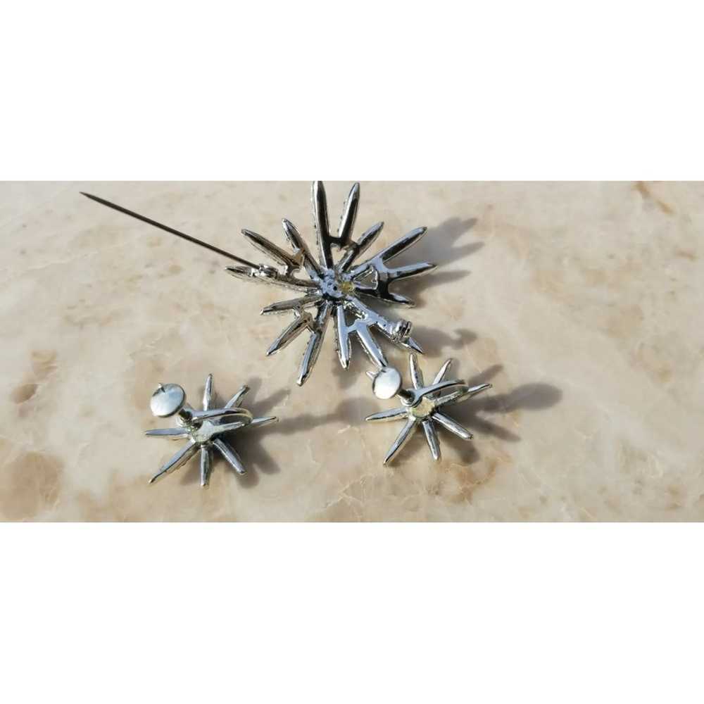 Silver tone Brooch Earrings Star Flower Black Rhi… - image 5