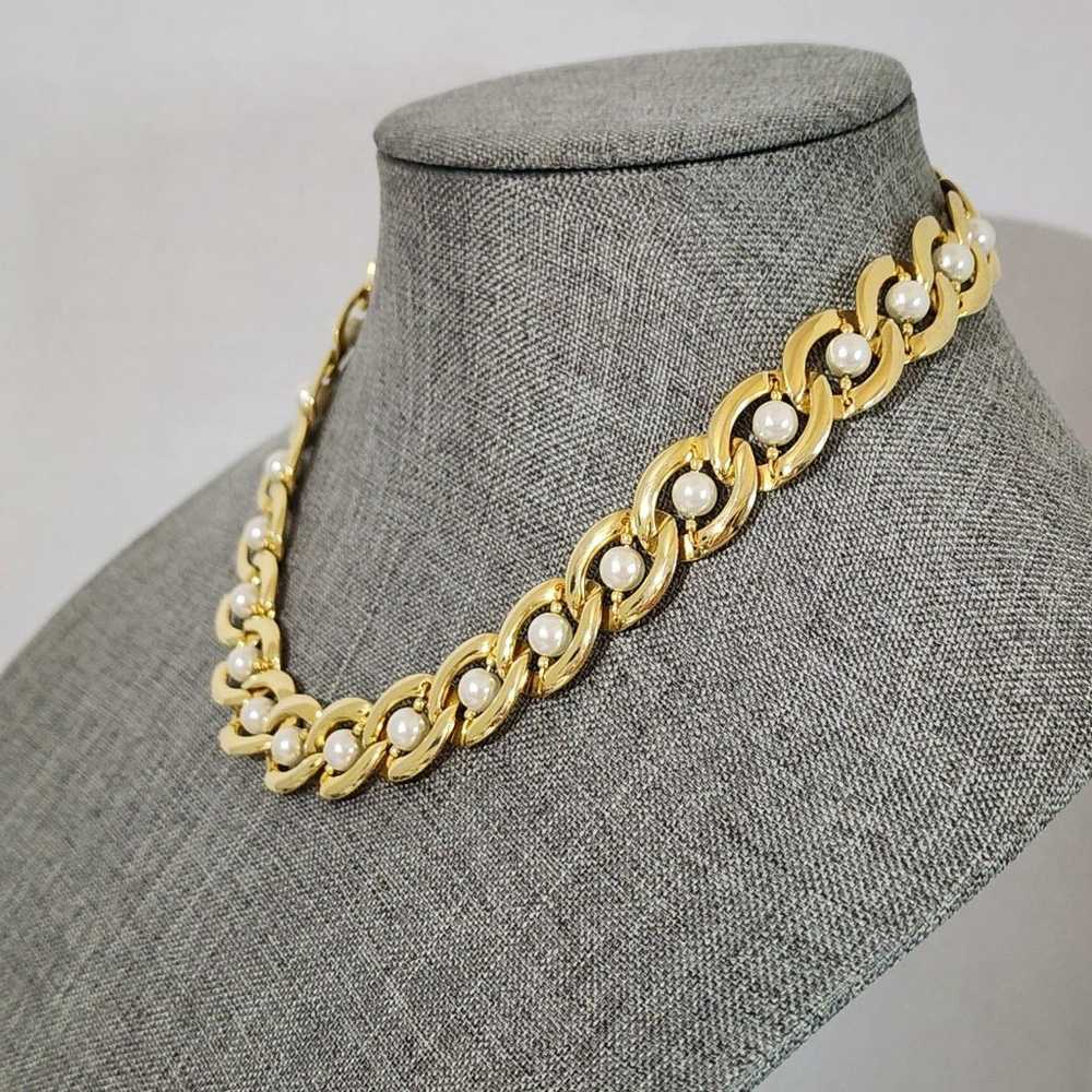 Vintage Choker Necklace Gold Tone Swirl Link With… - image 2