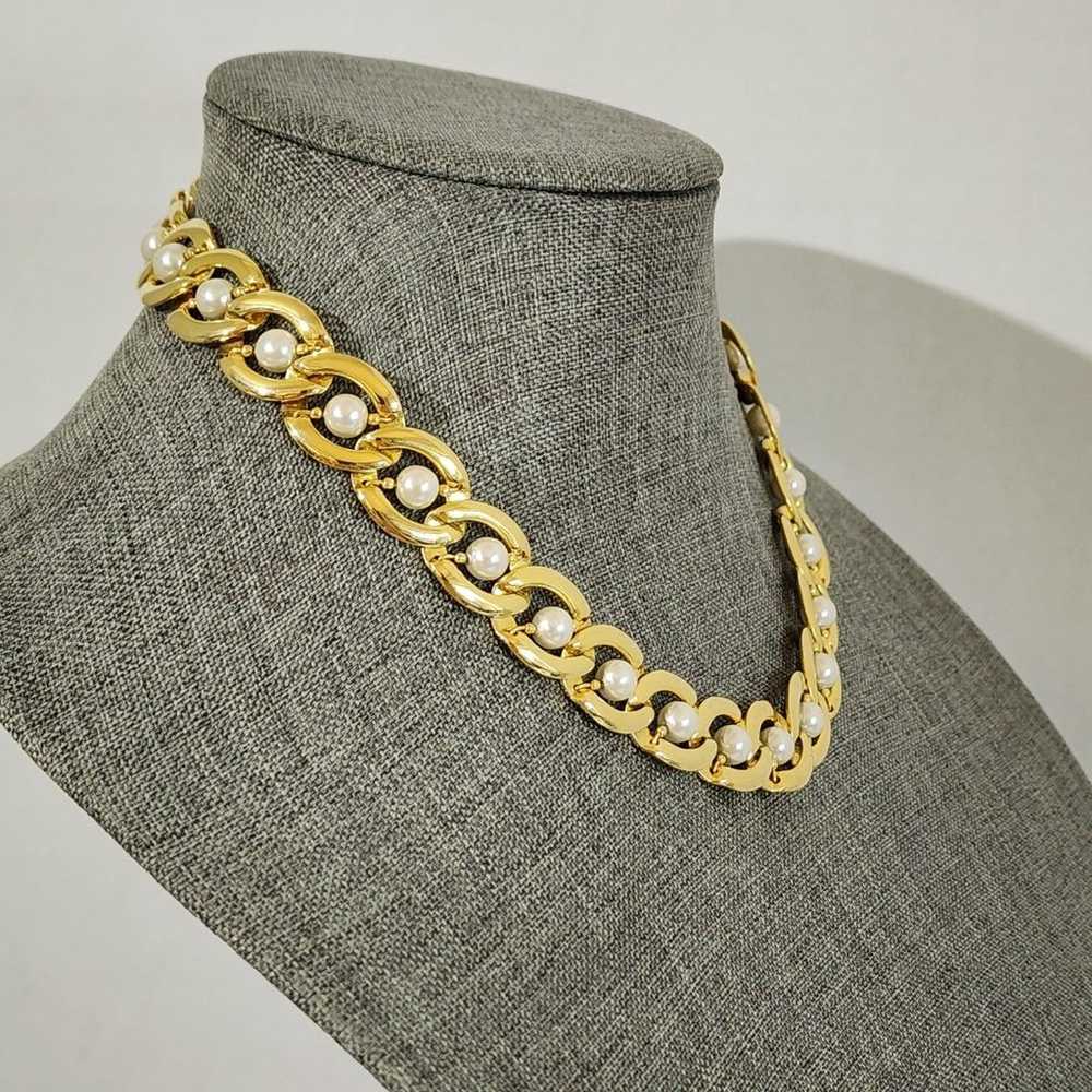 Vintage Choker Necklace Gold Tone Swirl Link With… - image 3