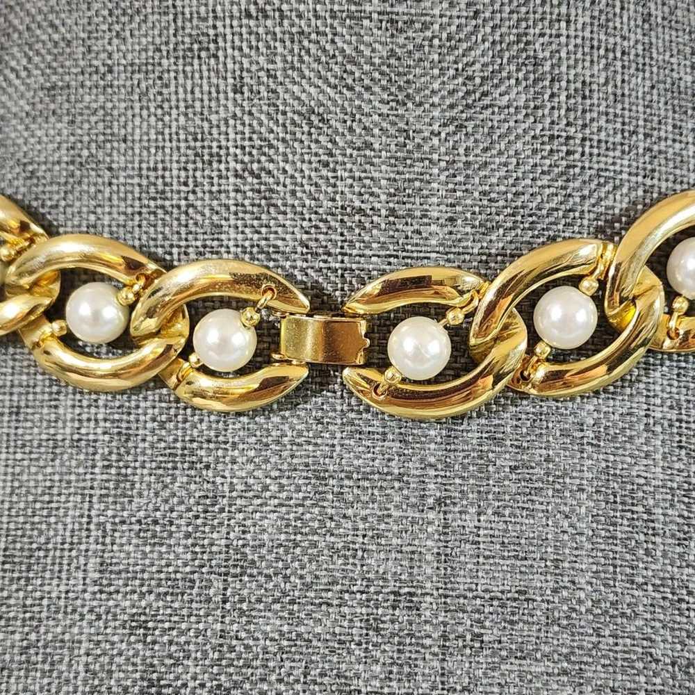 Vintage Choker Necklace Gold Tone Swirl Link With… - image 4