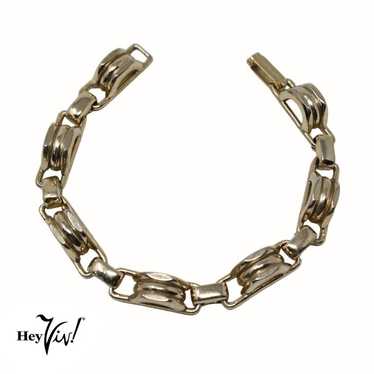 Vintage Coro 3D Curved Arch Chain Linked Gold Met… - image 1