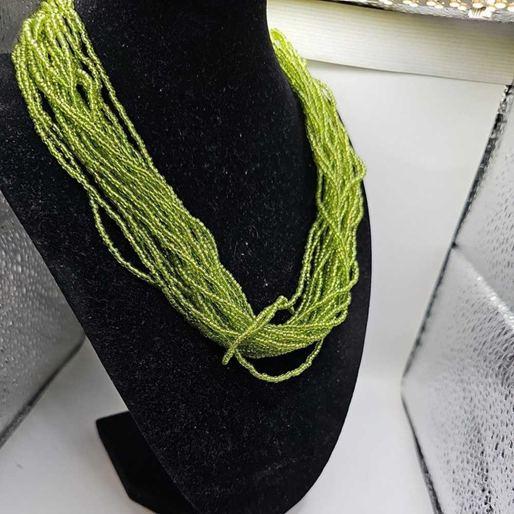 Vintage Necklace Torsade Multi Strand Green Glass… - image 3