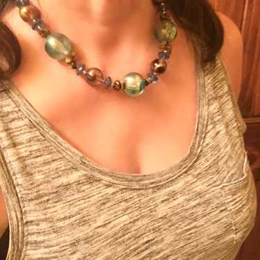 Vintage necklace 20” total length. Teal & brown l… - image 1