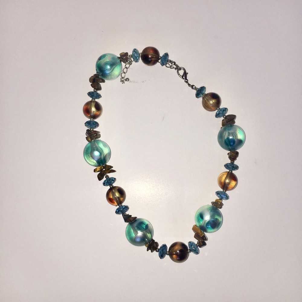 Vintage necklace 20” total length. Teal & brown l… - image 3