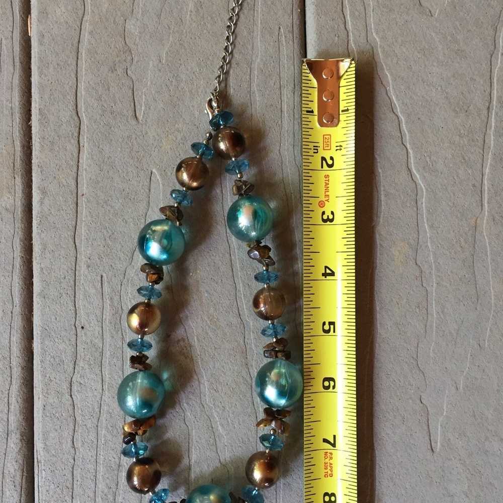 Vintage necklace 20” total length. Teal & brown l… - image 5