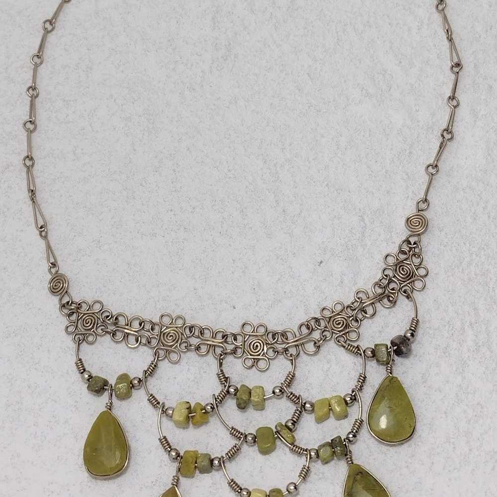 Boho Choker Green Stone Beaded Necklace Vintage - image 10