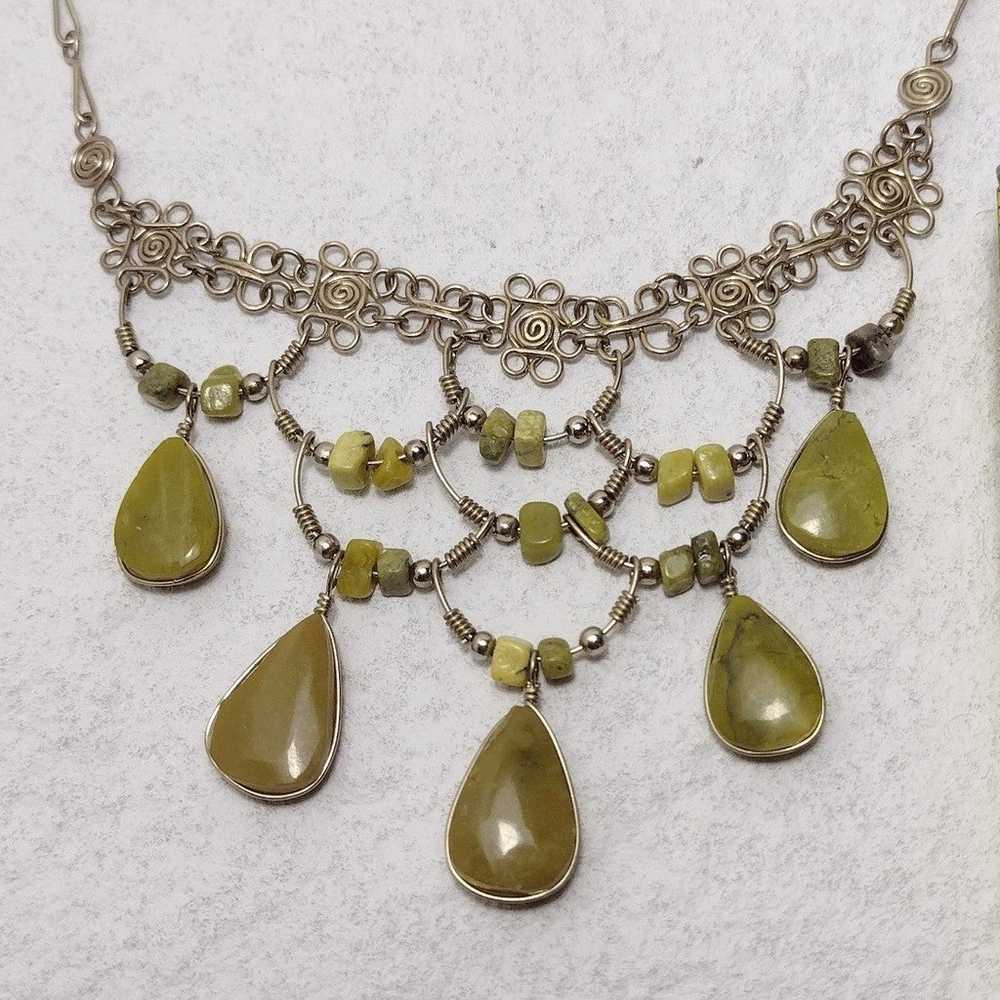 Boho Choker Green Stone Beaded Necklace Vintage - image 11