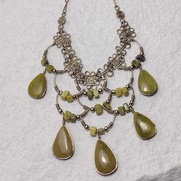 Boho Choker Green Stone Beaded Necklace Vintage - image 1