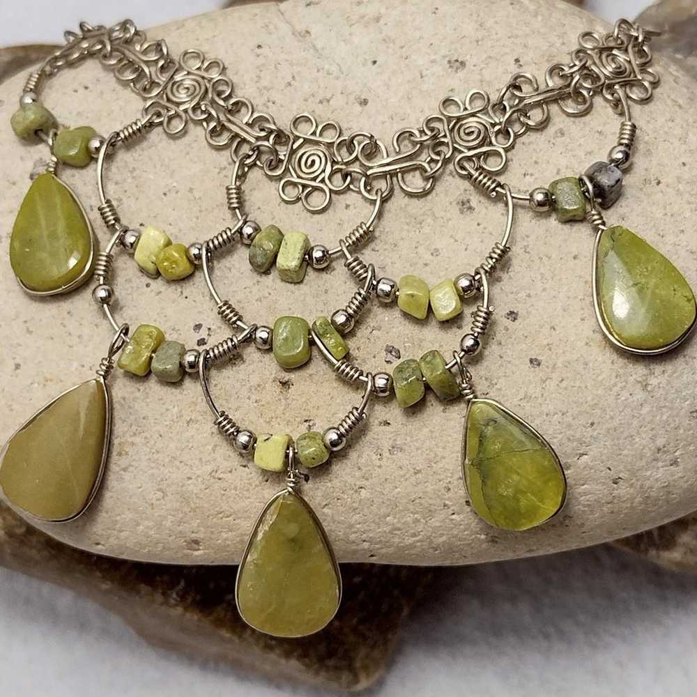 Boho Choker Green Stone Beaded Necklace Vintage - image 2