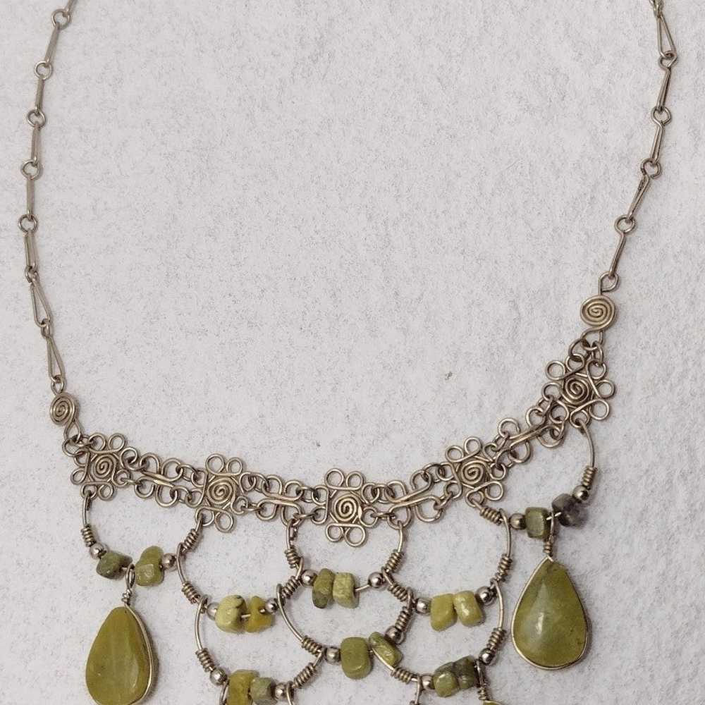 Boho Choker Green Stone Beaded Necklace Vintage - image 4