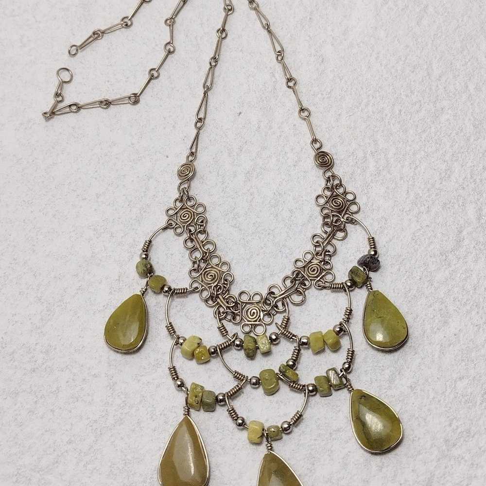 Boho Choker Green Stone Beaded Necklace Vintage - image 7