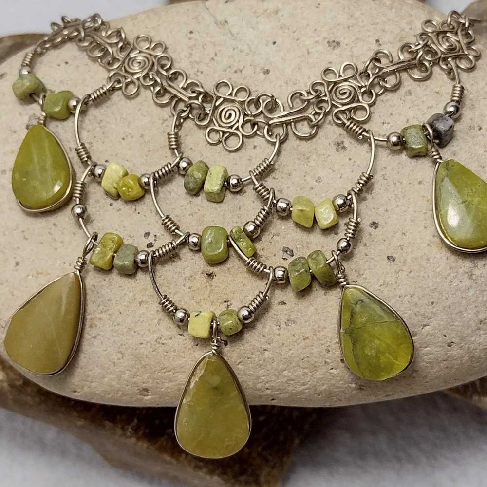 Boho Choker Green Stone Beaded Necklace Vintage - image 8