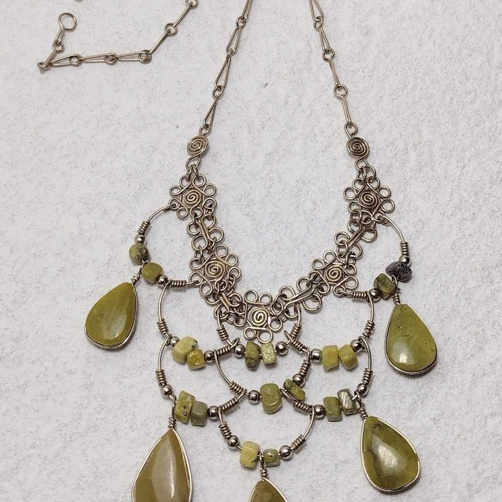 Boho Choker Green Stone Beaded Necklace Vintage - image 9