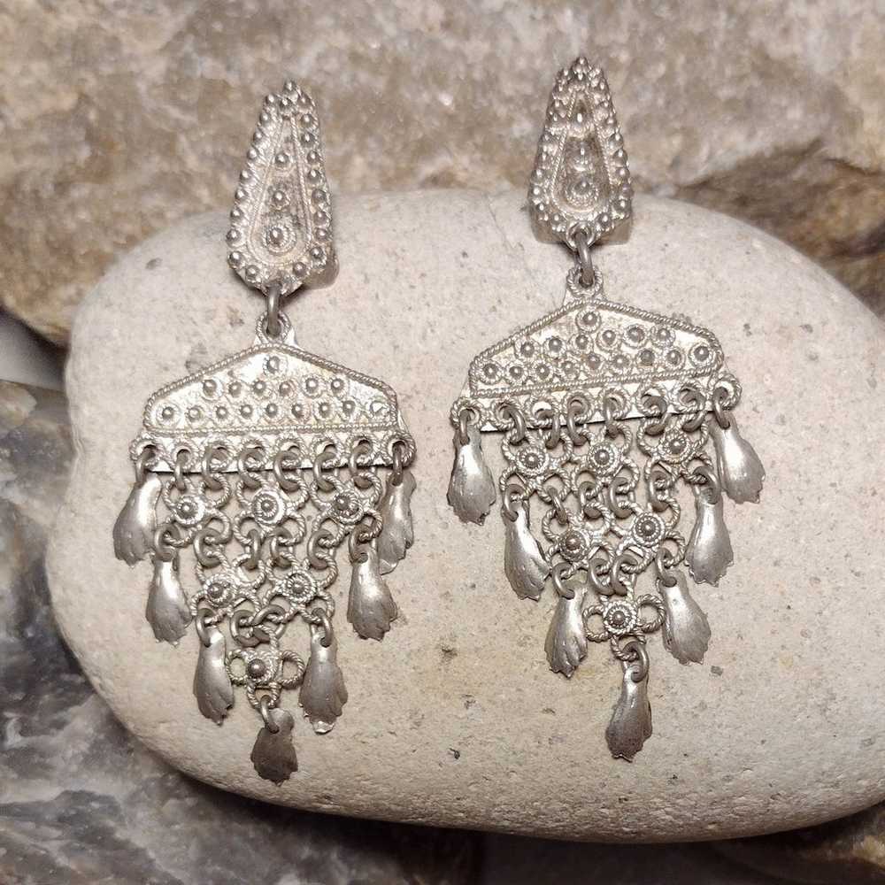 Vintage 800 Silver Chandelier Fringe Dangle Earri… - image 10