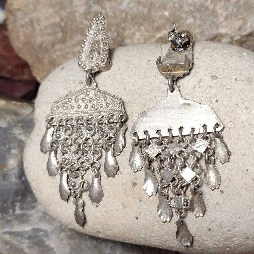 Vintage 800 Silver Chandelier Fringe Dangle Earri… - image 12