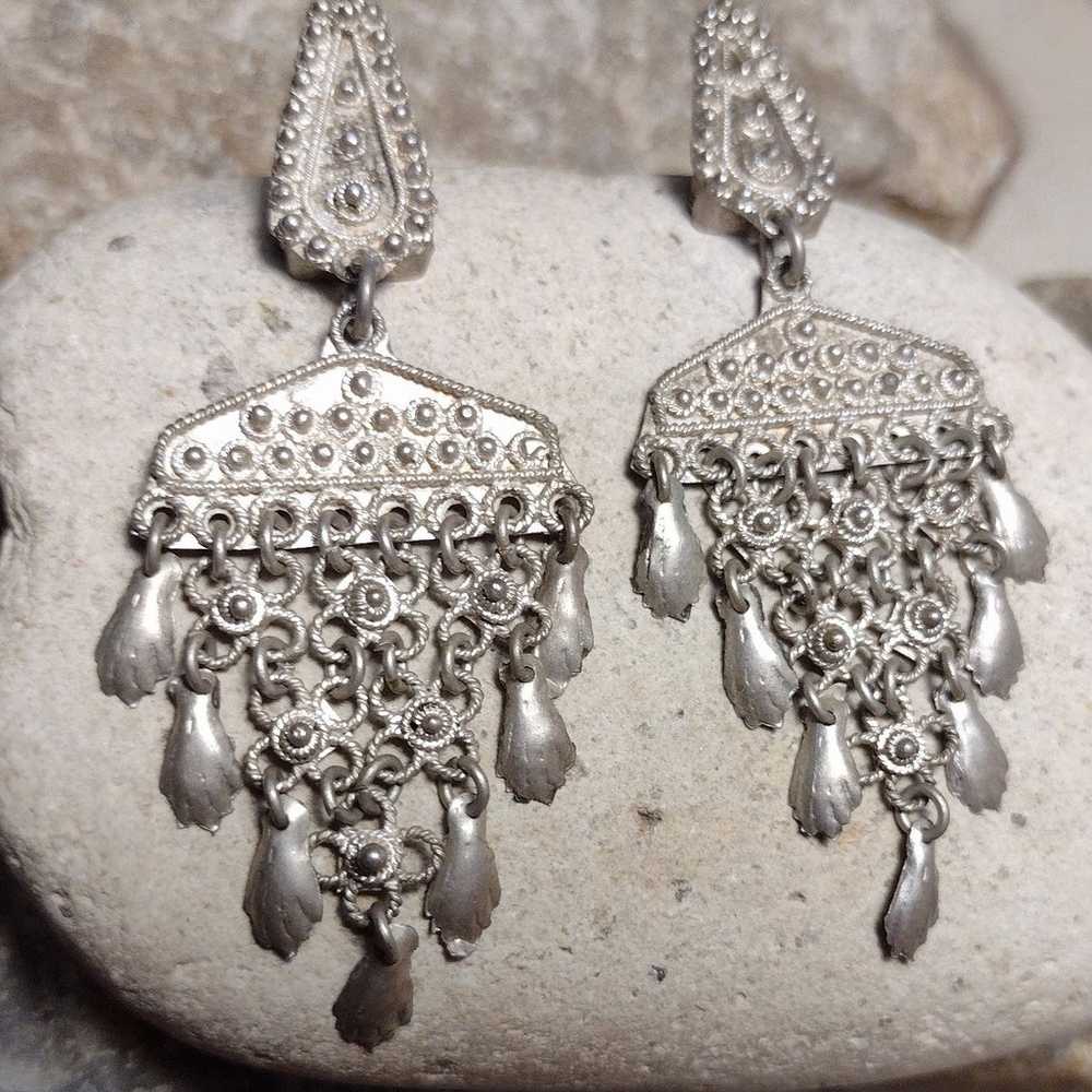 Vintage 800 Silver Chandelier Fringe Dangle Earri… - image 1