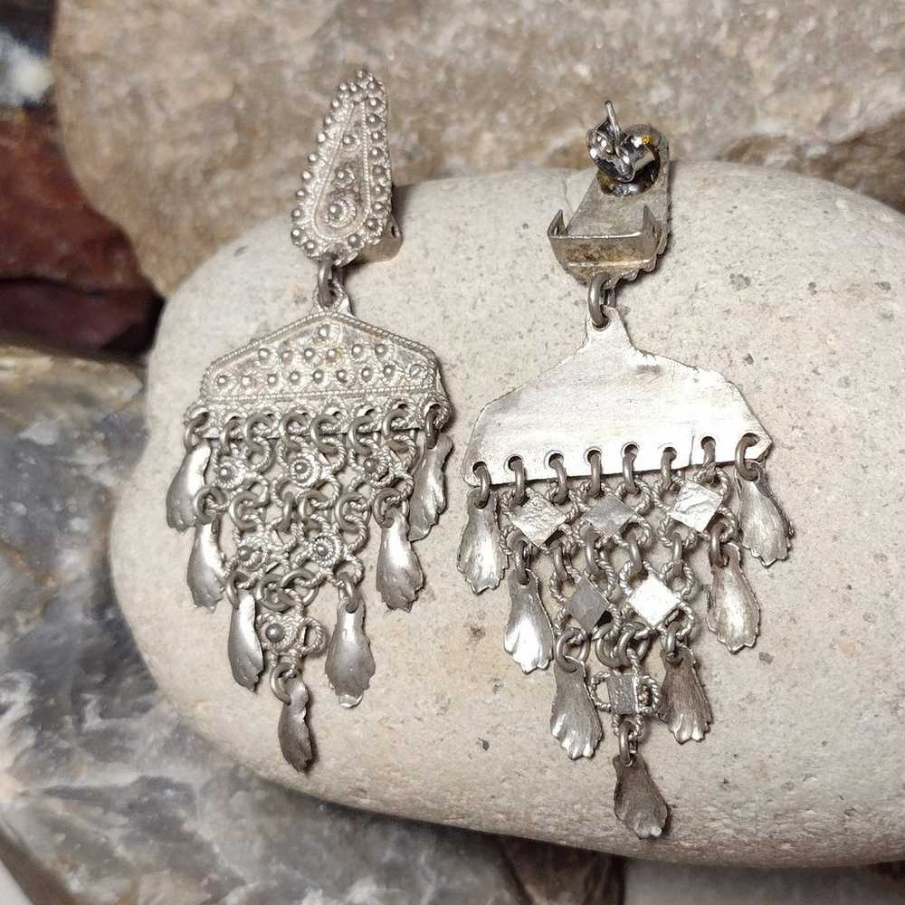 Vintage 800 Silver Chandelier Fringe Dangle Earri… - image 5