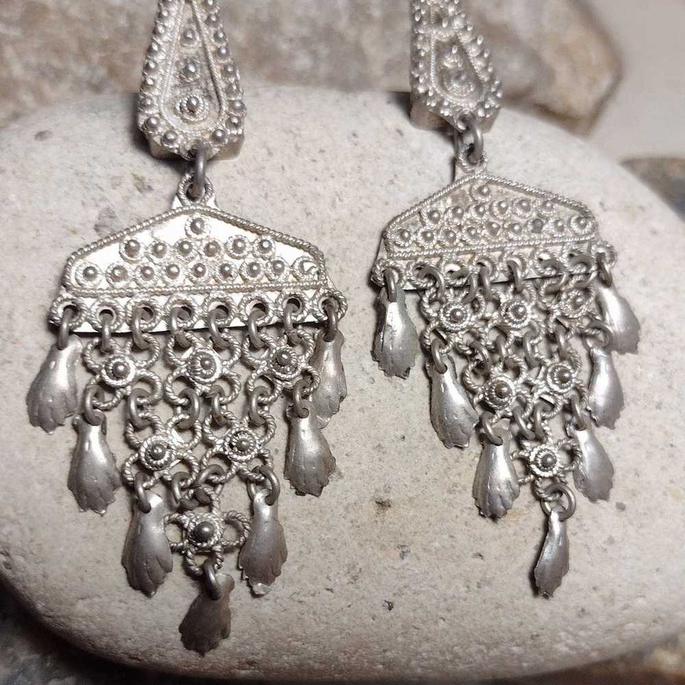 Vintage 800 Silver Chandelier Fringe Dangle Earri… - image 6