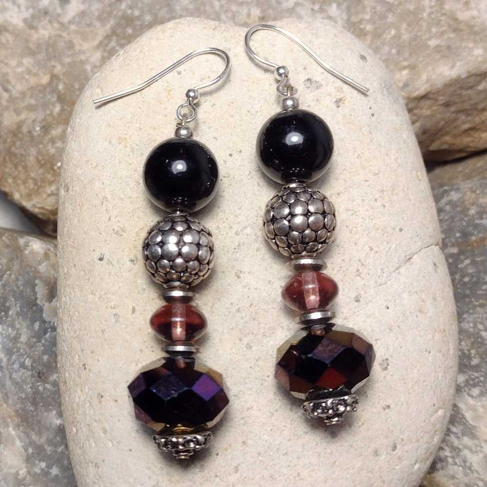 Sterling Silver Vintage Glass Beaded Dangle Earri… - image 10