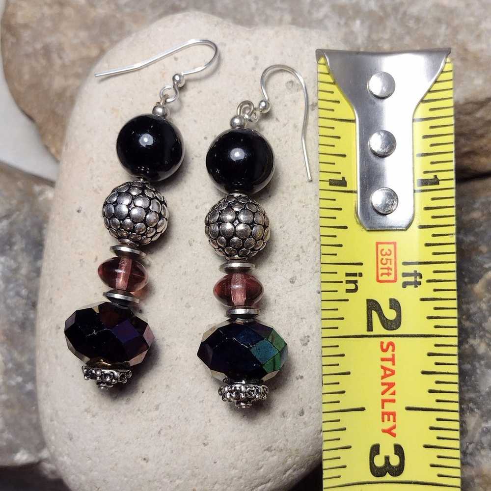 Sterling Silver Vintage Glass Beaded Dangle Earri… - image 2