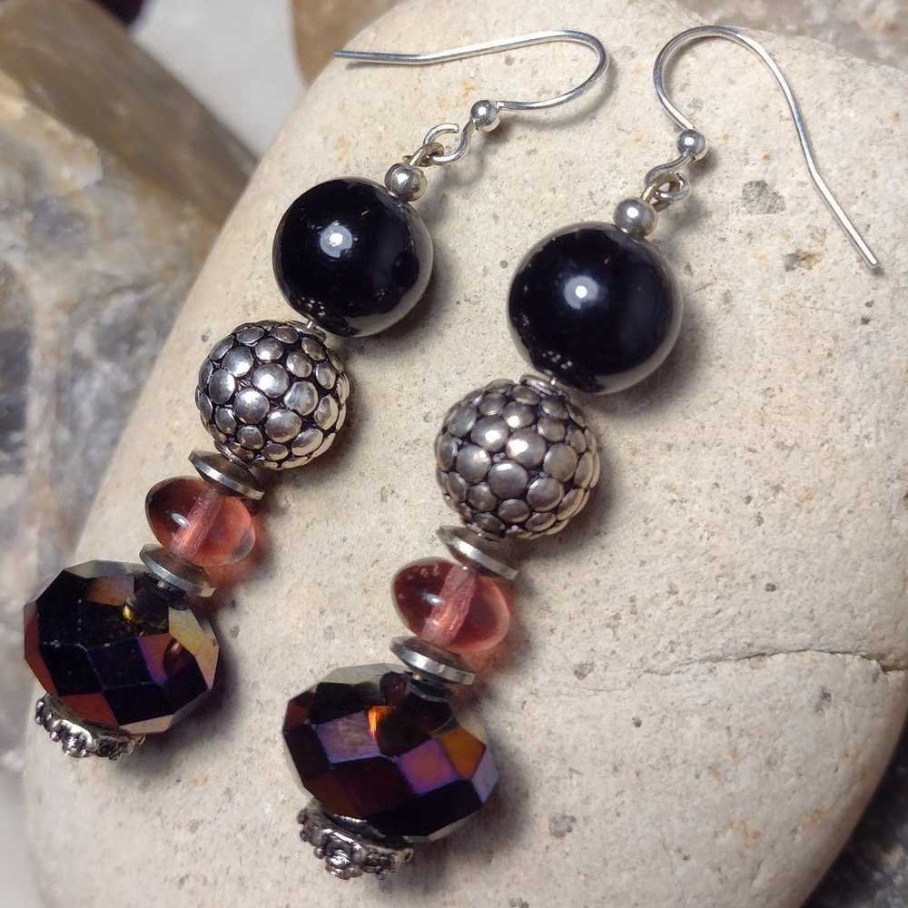 Sterling Silver Vintage Glass Beaded Dangle Earri… - image 5