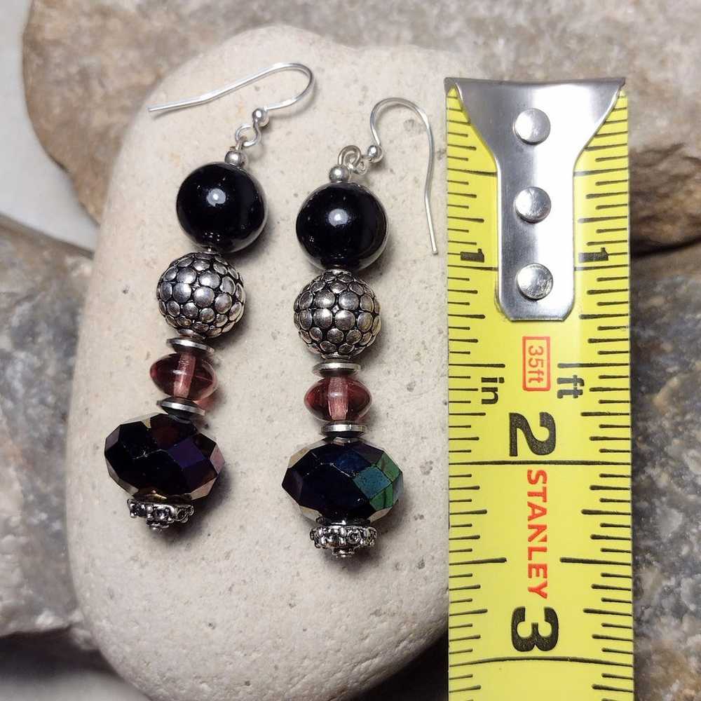 Sterling Silver Vintage Glass Beaded Dangle Earri… - image 6