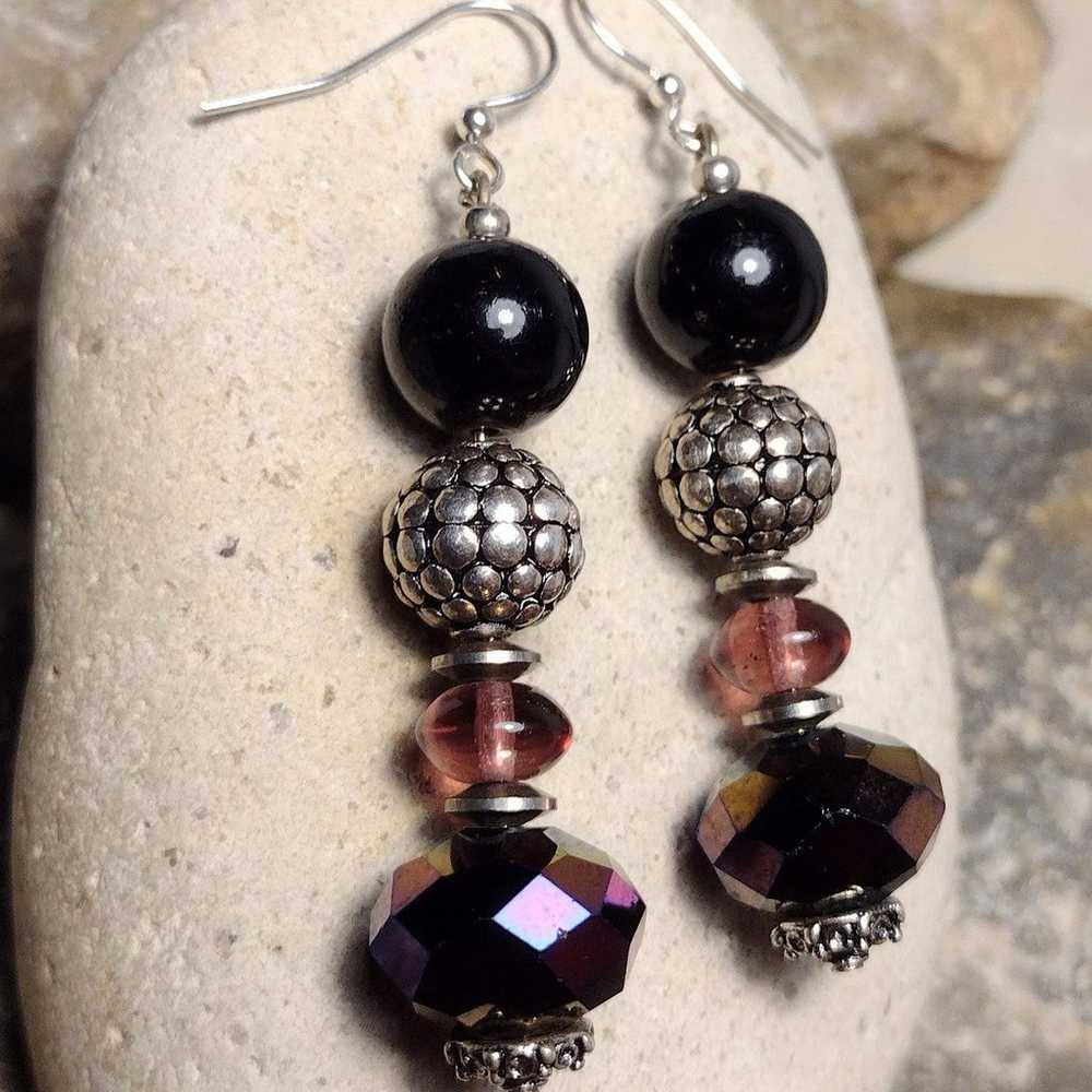 Sterling Silver Vintage Glass Beaded Dangle Earri… - image 9