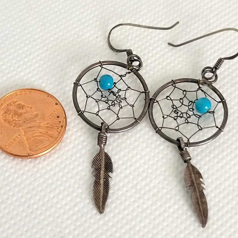 Vintage Handmade Dreamcatcher Dangle Earrings Tur… - image 3