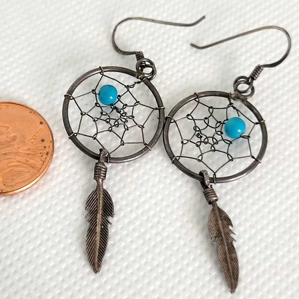 Vintage Handmade Dreamcatcher Dangle Earrings Tur… - image 4