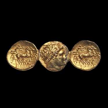 Vintage Gold Metal Roman Greek ? Coin Style Bar B… - image 1